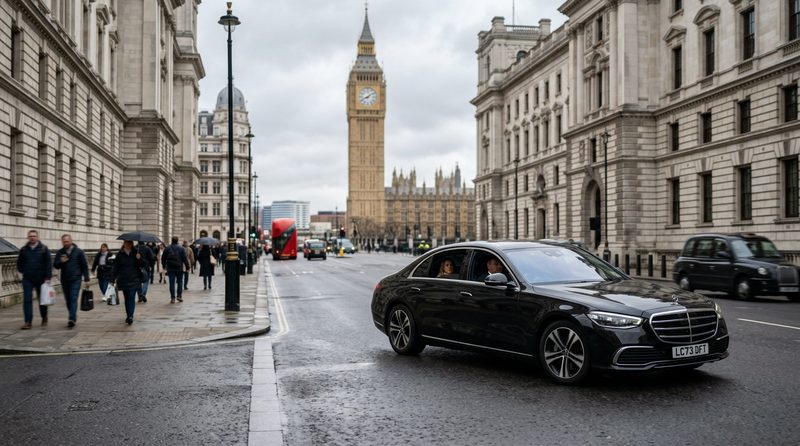 AI illustration: luxury car on a London sightseeing route
